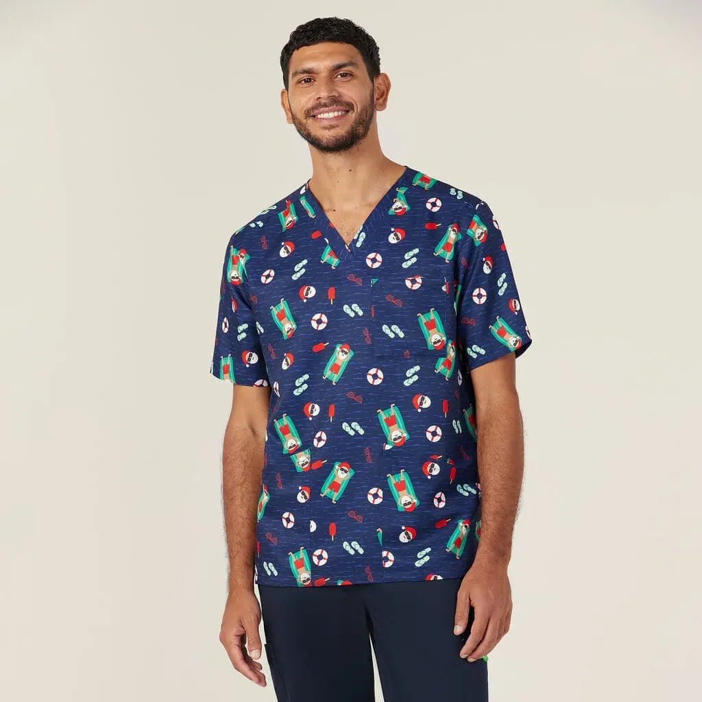 Unisex Christmas Santa Pool Party Scrub Top CATRGK Metro Workwear.